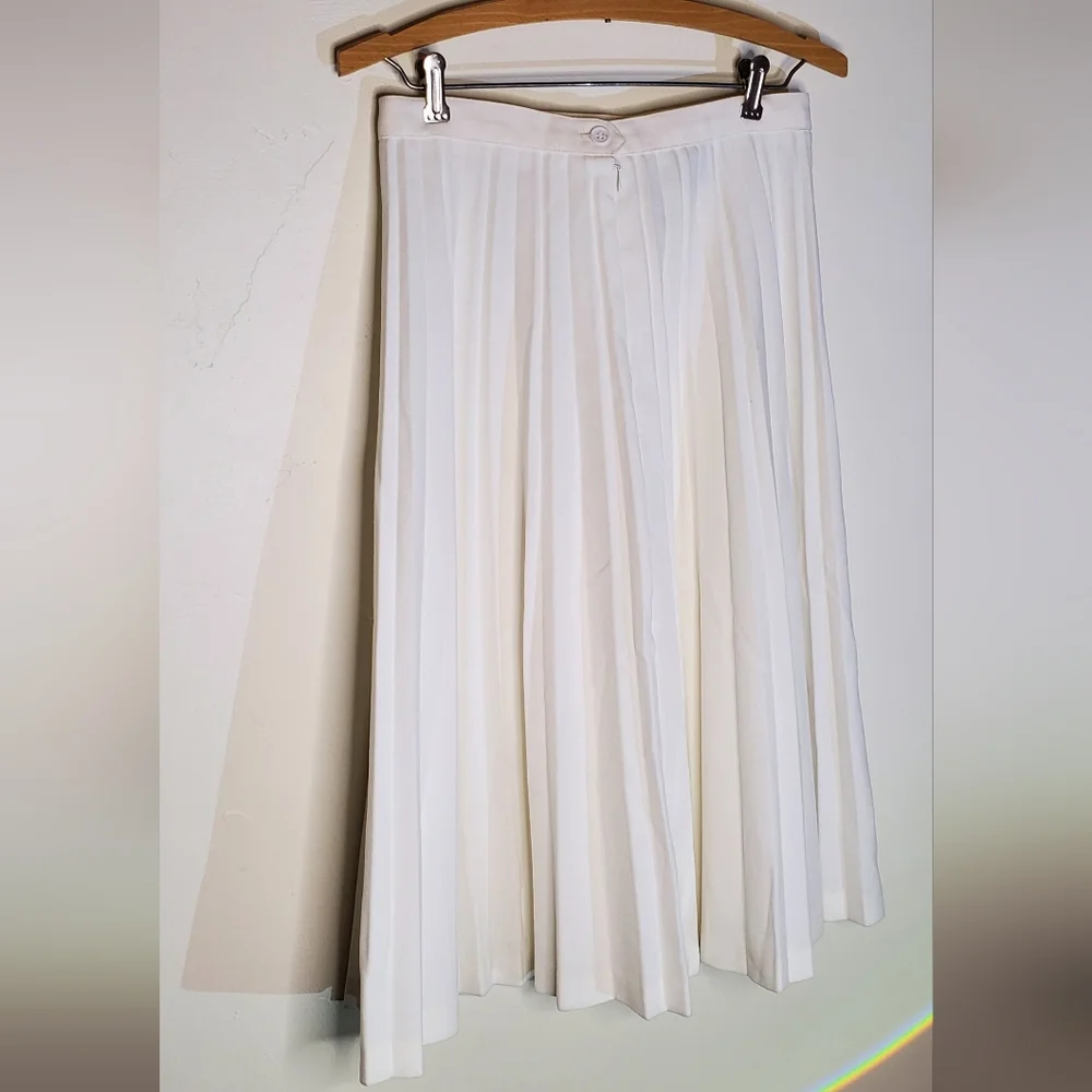 Vintage 60s White Crisp Pleated A-Line Midi Midcalf Marilyn Glam Skirt - Picture 7 of 10